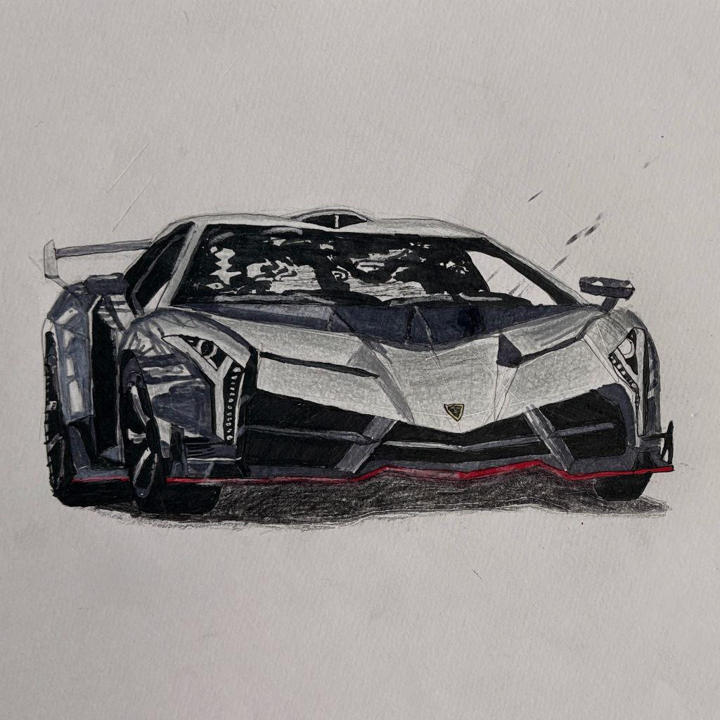Lamborghini Veneno — pencil and ink drawing by YugenK